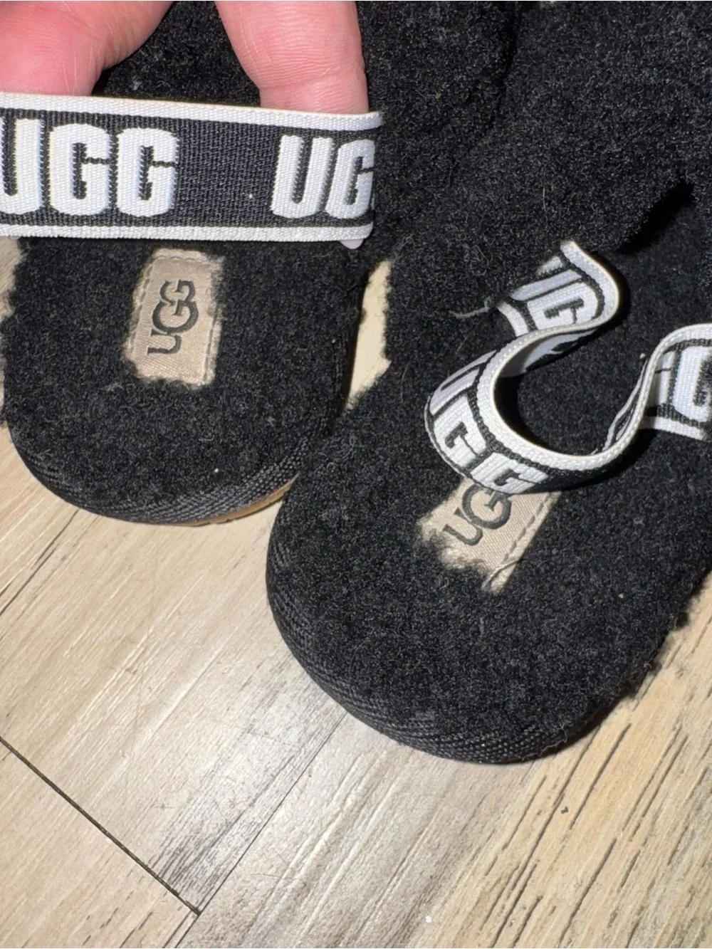UGG Kids Black Fuzzy Slingback Clog Slippers